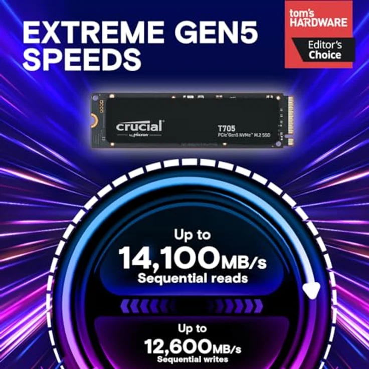 Crucial T705 4TB SSD PCIe Gen5 NVMe M.2 Interne SSD (Neu 2024), bis zu 14.100MB/s, Microsoft DirectStorage, PCIe 3.0 & 4.0 abwärtskompatibel, Solid State Drive - CT4000T705SSD3 – Bild 2