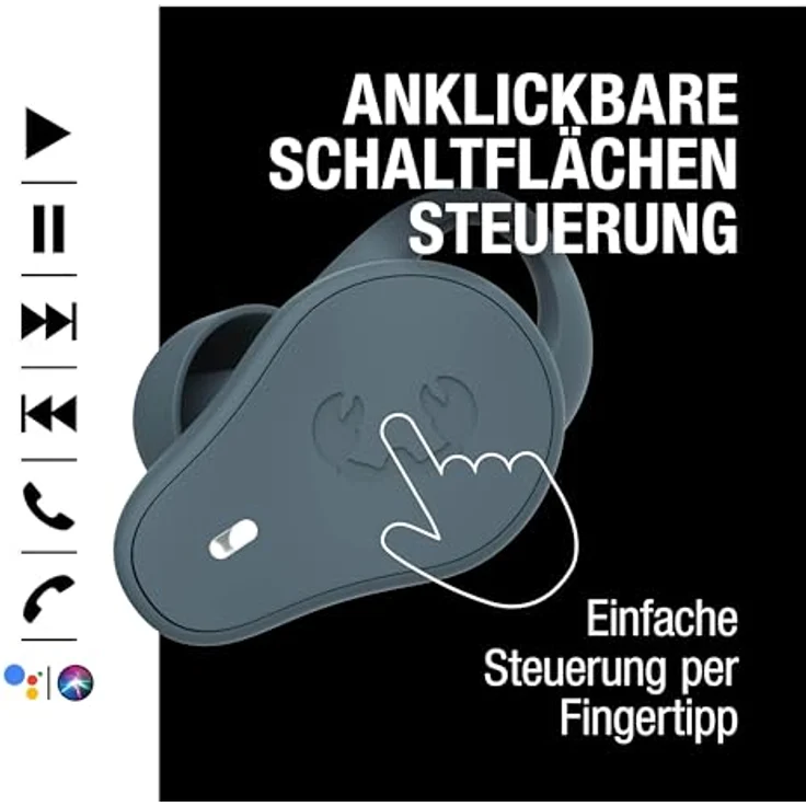 Fresh 'n Rebel Twins Move, kabellose In-Ear Bluetooth Sport Kopfhörer, Spritzwassergeschützt, Dual Master, Mit Mikrofon und klickbarer Taste und Lautstärkeregler, 30 Stunden Spielzeit (Dive Blue) – Bild 4