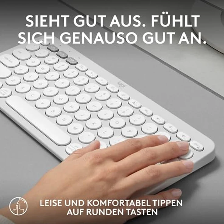 Logitech Pebble Keys 2 K380s, kabellose Multi-Device Bluetooth-Tastatur mit anpassbaren Sondertasten, schlank und mobil, Easy-Switch - Windows, macOS, iPadOS, Android, ChromeOS, Deutsches QWERTZ,Weiß – Bild 5
