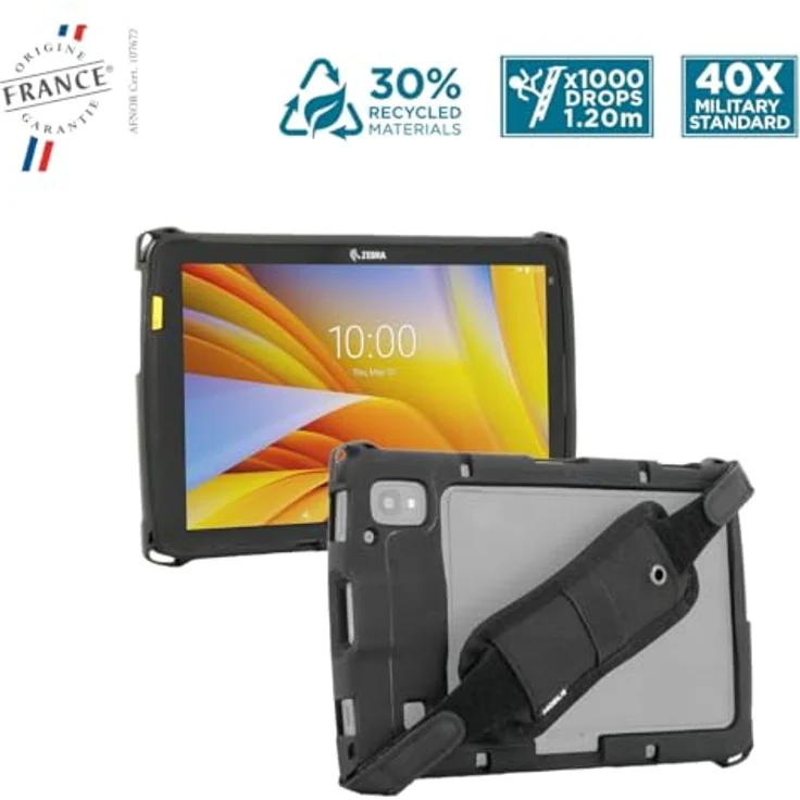 MOBILIS Verstärkte Schutzhülle für Zebra Tablet ET40 ET45 8", stoßfest mit Handschlaufe und Stifthalter, 40x sturzsicherer als Militärstandard, aus recycelten Materialien, schwarz – Bild 2