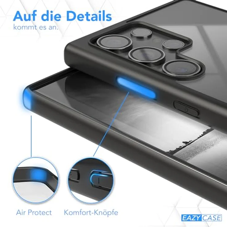 EAZY CASE Clear Hybrid Bumper Hülle für Samsung Galaxy S24 Ultra, stoßfest und kratzfest mit Kameraschutz, Schwarz – Bild 4