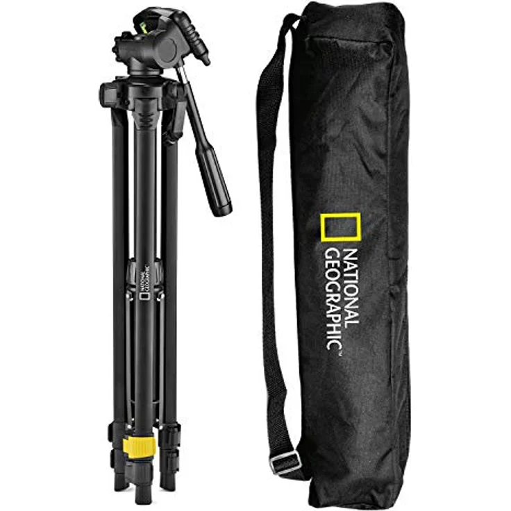 National Geographic Fotostativ-Kit, medium, 3-Wege-Kopf, Schnellwechselplatte, 3 Beinsegmente, Klemmverschluss, Kurbelmittelsäule, trägt bis zu 1.5 kg, Aluminium, für Canon, Nikon, Sony, NGHP00 – Bild 7