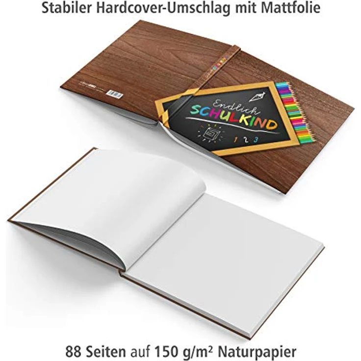 itenga Erinnerungsbuch Gästebuch Erster Schultag, 88 Seiten Fadenheftung aus 150 g/m² Naturpapier, Hardcover mit matter Folierung für Mädchen und Jungen – Bild 4