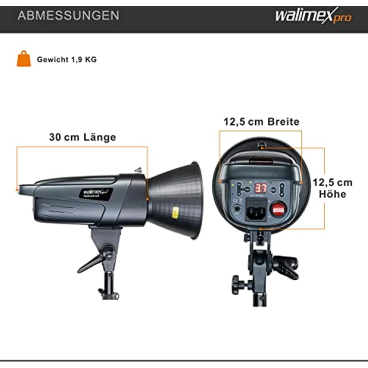 Walimex pro Emerger 400, Studioblitz mit 400 Ws Blitzleistung, 2,4 GHz Funk, kurzer Wiederaufladezeit und dimmbarem LED-Einstelllicht – Bild 3