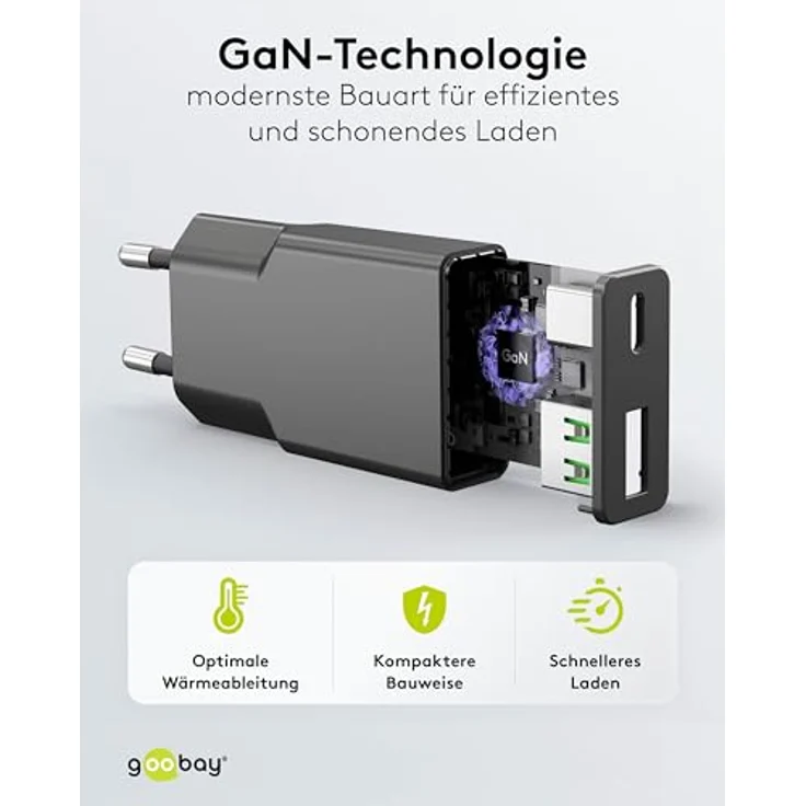 goobay USB-C Ladegerät 30W, Ultra Flaches GaN Netzteil, Dual Port mit Power Delivery & Quick Charge, Slim Ladeadapter für iPhone, Samsung Galaxy, iPad - Schwarz - 75737 – Bild 5