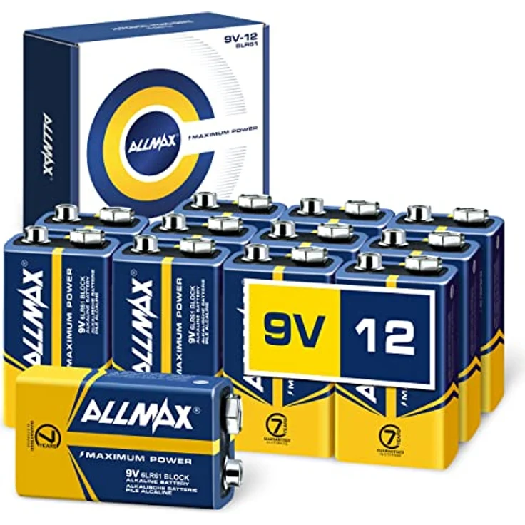 Allmax 9V Maximum Power Alkaline-Batterien (12 Stück) - Ultra-langlebig, 7 Jahre Haltbarkeit, auslaufsicheres Design - perfekt für Rauchmelder und kabellose Mikrofone (9 Volt) – Bild 1