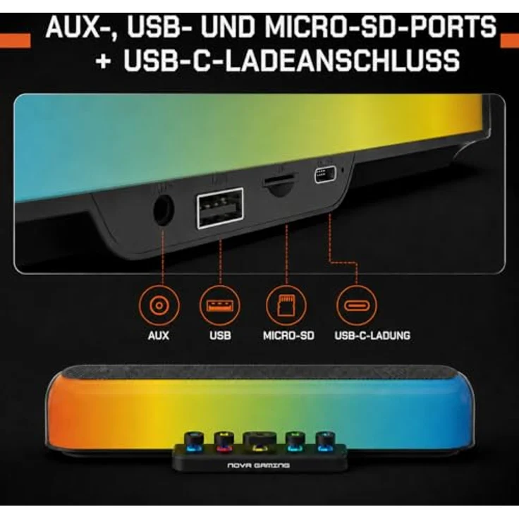 NOVA GAMING URSAE GS205, Gaming-Soundbar mit RGB-LED-Beleuchtung, schwarz, Bluetooth 5.3, 10 W Lautstärke – Bild 8