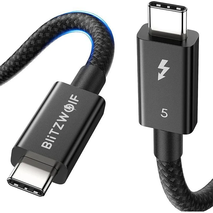 BlitzWolf BW-HDC8, 240W USB-C auf USB-C Kabel, 0,5m, Datenübertragungsrate bis 80 Gbps, schwarzes geflochtenes Nylon