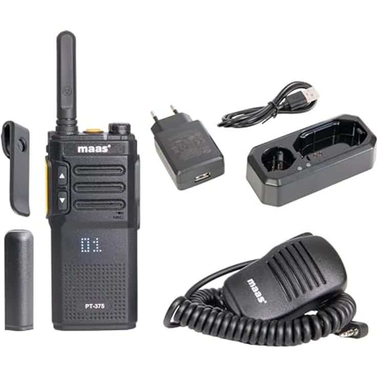 MAAS 5er Team-Set PT-375, PMR446 Funkgerät mit 99 Kanälen, spritzwassergeschützt, inkl. Speakermikes im Funkkoffer – Bild 5