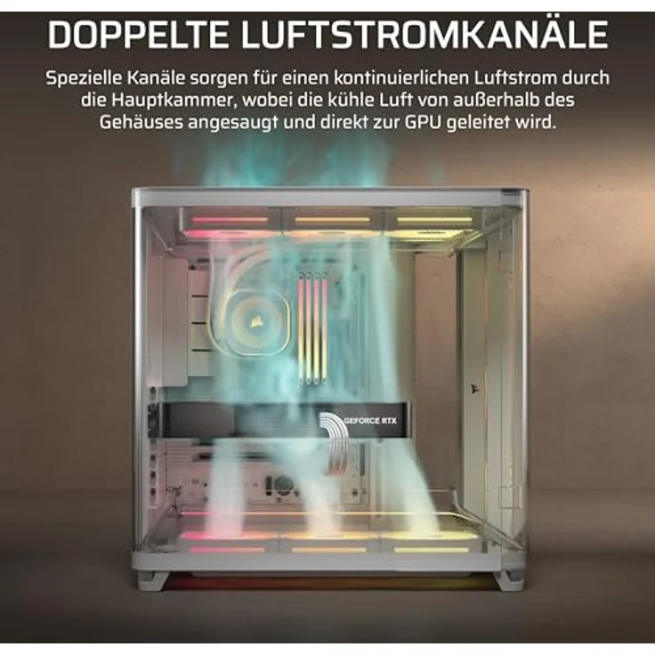 Corsair AIR 5400 LX-R RGB LINK, Mid-Tower PC Gehäuse mit Sichtfenster, modularem Innenraum und bis zu 10 Lüftern, Weiss – Bild 4