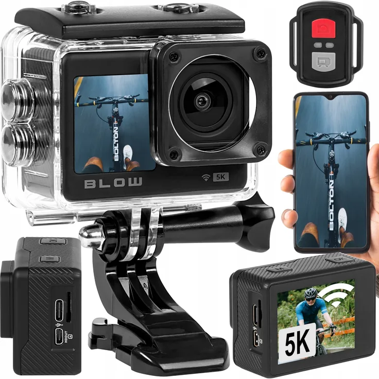 Blow Pro4U 5K Sport Kamera, 4K UHD Action Cam mit 160° Weitwinkel, Wi-Fi, Mikrofon, Fernbedienung und umfangreichem Zubehör