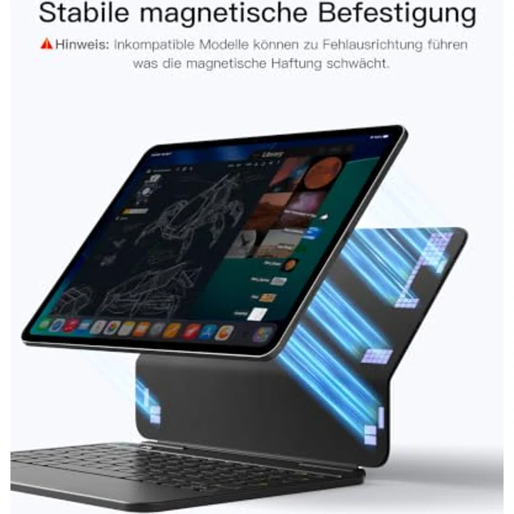 Inateck KB903 Magnetische Tastatur für iPad 11 Gen 2025 A16/10 Gen, Großes Trackpad, LED Anzeige, 7-farbig hinterleuchtet, QWERTZ, mit unsichtbarem Stifthalter – Bild 3
