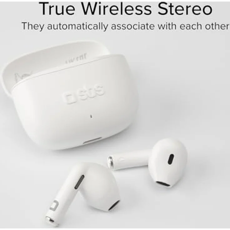 SBS Go Pods TWS, True Wireless Stereo Semi-In-Ear-Kopfhörer mit Ladecase, integriertem Mikrofon, Touch-Bedienung, 12 Stunden Wiedergabezeit, weiß – Bild 2