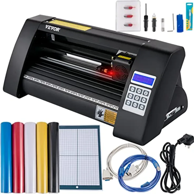 VEVOR Vinyl Schneideplotter 375 mm, Folienschneider mit max. Schnittbreite 285 mm, Signmaster-Software, Windowskompatibel, Schnittpräzision ±0,001 mm, Halbautomatischer Folienplotter
