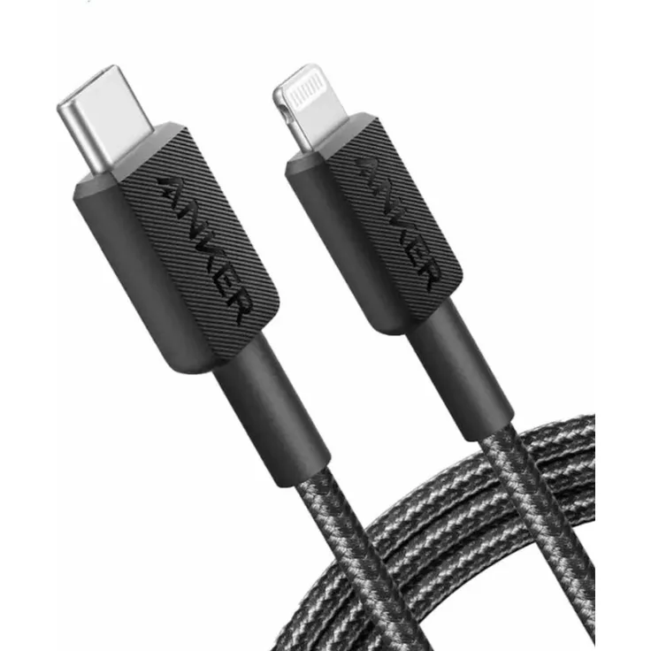 Anker Stromkabel, USB-C auf Lightning, 0,9m, geflochten, 480 Mbit/s, schwarz