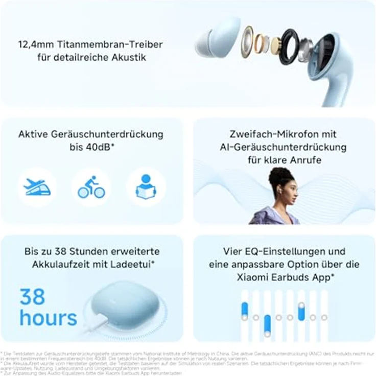 Xiaomi Redmi Buds 6 Lite blau - Kopfhörer mit 40dB hybrider aktiver Geräuschunterdrückung – Bild 5