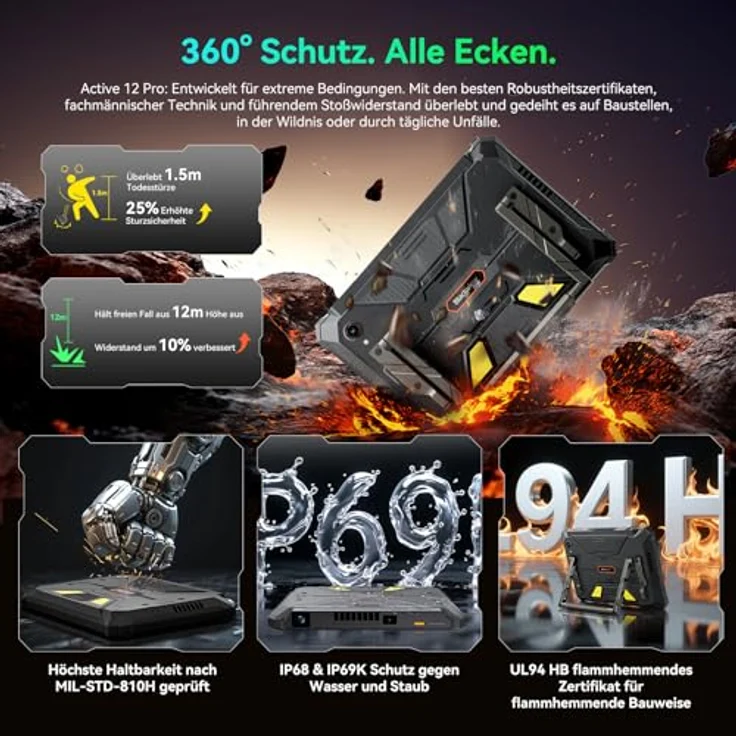 Blackview Active12Pro, 11 Zoll Rugged Tablet mit 120” Projektor, 30000mAh Akku, 120W Schnellladung, 36GB RAM, 256GB ROM, 108MP + 50MP Kamera, Dual 5G LTE, WiFi6, Android 15 – Bild 4