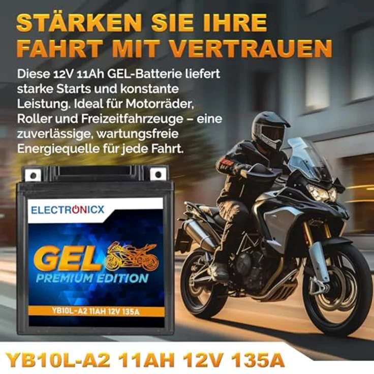 Electronicx Extreme Edition GEL Motorradbatterie 11Ah 12V - wartungsfrei, rüttelfest, auslaufsicher für Motorrad, Roller, Quad, ATV und Scooter – Bild 2