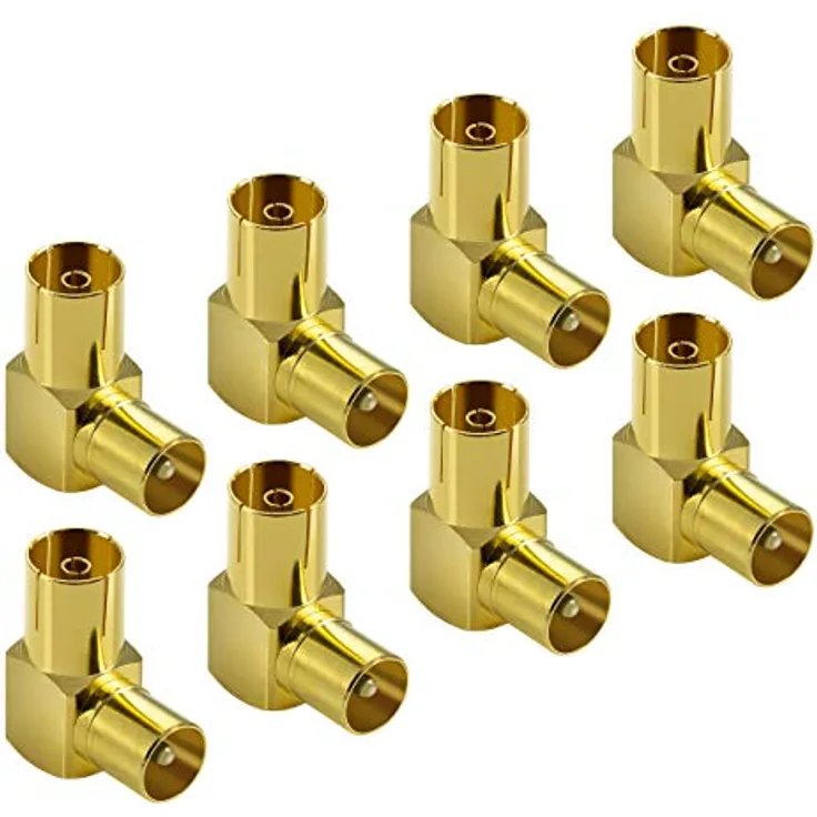 Poppstar 8x Antennen Winkeladapter (90 Grad gewinkelt) (IEC Antennenstecker auf Buchse) Winkelstecker für Antennenanschlüsse, Radio, vergoldet