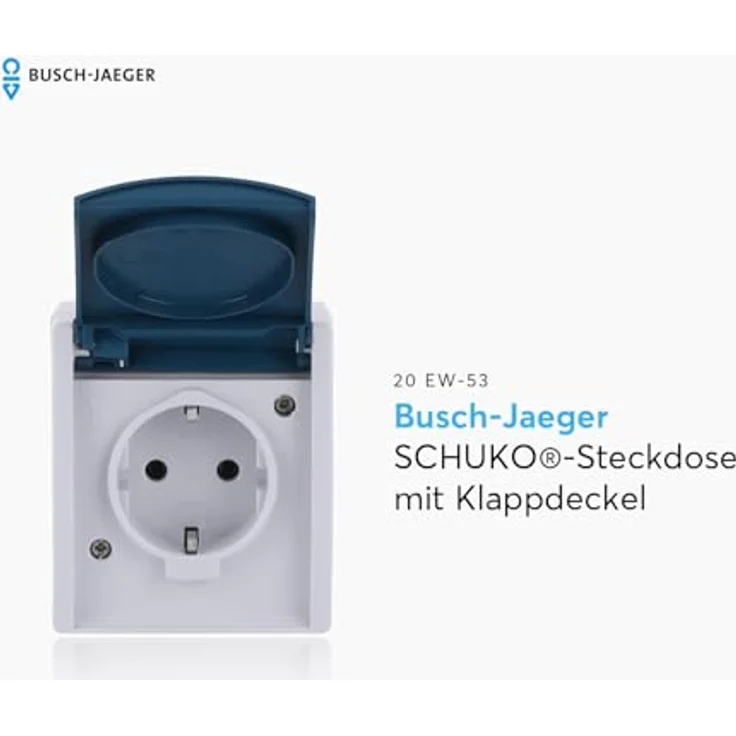 Busch-Jaeger 20 EW-53 SCHUKO® Steckdose, Klappdeckel, grau ocean®, IP 44, Thermoplast – Bild 2