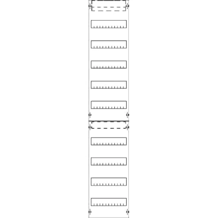 STRIEBEL & JOHN Verteilerfeld 9RE FV19, unbestückt mit 9 DIN-Schienen und Ausschnittabdeckung, 1350 mm hoch, 250 mm breit, 160 mm tief