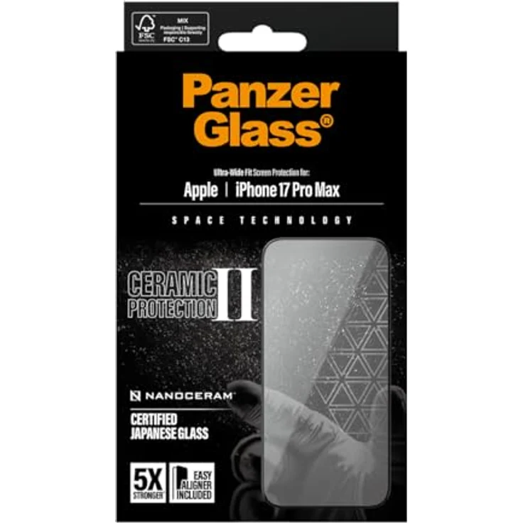 PanzerGlass Ceramic II Displayschutz - Ultra Wide Fit, Schutzfolie für Apple iPhone 17 Pro Max, transparent, mit Anti-Fingerprint, Anti-Glare und Anti-Blau-Licht-Filter – Bild 3