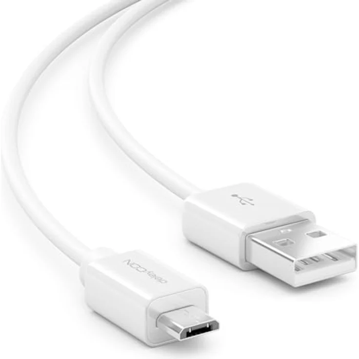 deleyCON 1m Micro USB Ladekabel Datenkabel Kompatibel für Android Handys Smartphones Tablets MP3 Player Kameras uvm. - Weiß – Bild 1