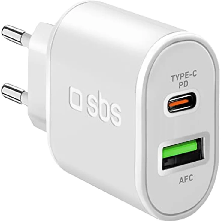 SBS 20W Ultra schnelles Ladegerät, mit 1 USB-C und 1 USB-Anschluss, Wandladegerät für iPhone, Samsung, Oppo, Xiaomi, Huawei, E-Reader, Headsets, Tablets – Bild 1