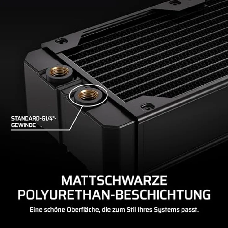 Corsair Hydro X Series XR7 360 V2 Radiator, 360 mm, schwarz, Kupfer- und Messing-Aufbau, 6x 120-mm-Lüfter kompatibel, Push-Pull-Konfiguration, 54 mm dick, 2x G1/4-Anschlüsse – Bild 5