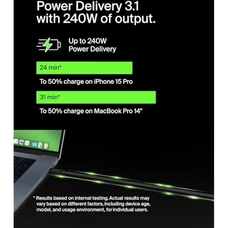 Belkin Connect USB4-Kabel, 2-m-Ladekabel, USB-C-auf-USB-C-Kabel mit 240-W-Power Delivery, 20 Gbit/s – USB4-konformes Ladekabel, kompatibel mit Geräten wie MacBook, Windows-Laptops und Chromebook – Bild 2