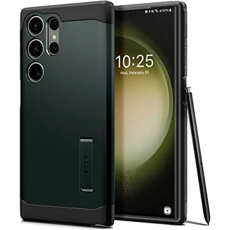 Spigen Tough Armor Hülle Kompatibel mit Samsung Galaxy S23 Ultra 5G -Abyss Green Doppelschichtiger Schutz, Kickstand, Air Cushion Technologie.