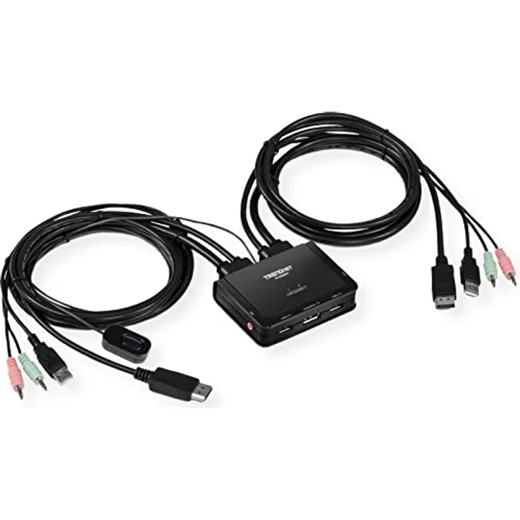 TRENDnet TK-220DPI 2-Port 4K DisplayPort 1.2 KVM-Switch mit Audio, 4K UHD (3840 x 2160@60Hz), 3,5-mm-Lautsprecher/Mikrofon, USB 2.0, integrierte Kabel, Schwarz – Bild 4