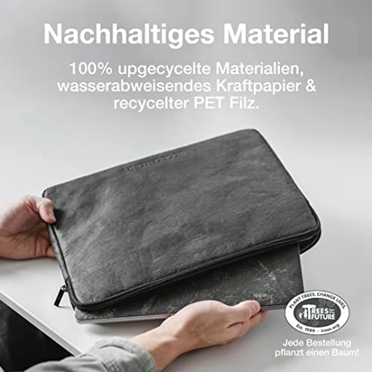 Woodcessories - Nachhaltige Laptoptasche kompatibel mit MacBook 11-14 Zoll Hülle Schwarz - aus Papier – Bild 2