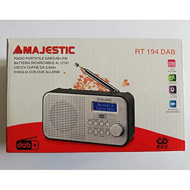 Majestic RT 194 DAB, Tragbares DAB/DAB+/FM Radio mit LCD-Display, wiederaufladbarem Akku, Kopfhörerausgang, zwei Alarmen und drei Klingeltönen, schwarz – Bild 2