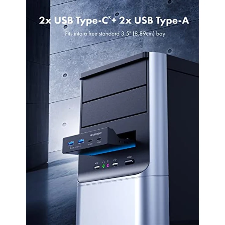 GRAUGEAR | 4 Anschlüsse 10Gbit/s Front-Panel | 2X USB-C+2X USB-A USB3.2 ...