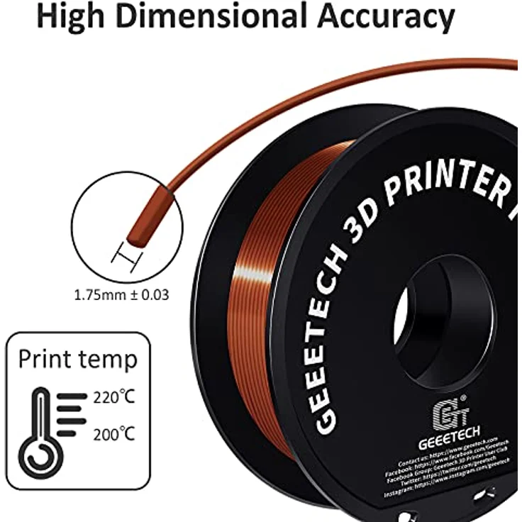 GEEETECH PLA Filament 1.75mm Silk Copper, 3D Drucker Filament, 1kg Spule, umweltfreundlich und hohe Präzision – Bild 4