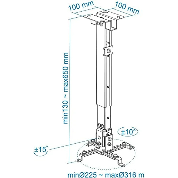 TooQ PJ2012T-W - Verstellbare Neigung der Decke und einstellbar für Projektor bis zu 20 kg Gewicht, höhenverstellbar von 130mm bis 650mm, Neigung +-- 15 °, weiß – Bild 7