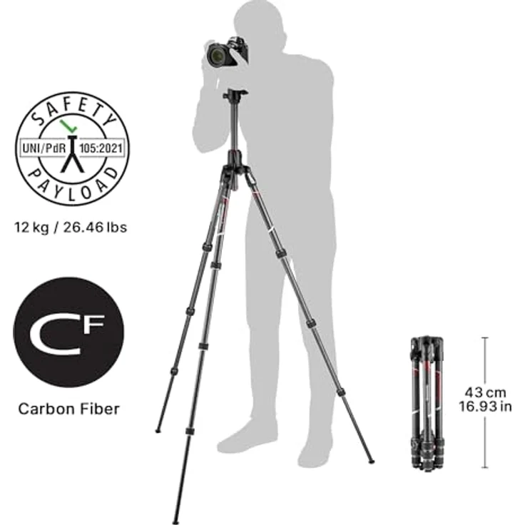 Manfrotto Befree GT XPRO Carbon: Stativ mit Kugelkopf 496, M-Lock-System, 90-Grad-Säule, 200PL-PRO-Platte, für DSLR- oder CSC-Kamera mit langem Objektiv, Makrofotografie, Carbon, MKBFRC4GTXP-BH – Bild 2