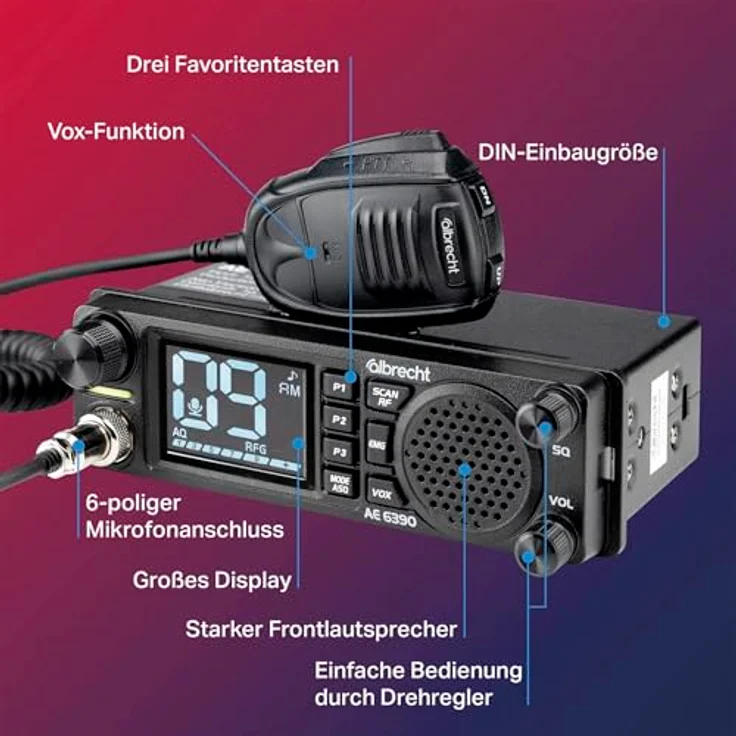 Albrecht AE 6390 CB 12639, Multinorm CB-Funkgerät mit 2,4" Display und VOX Freisprechfunktion – Bild 2