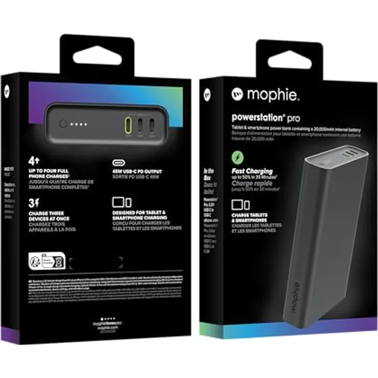 Mophie Powerstation Pro, Schnellladegerät Powerbank mit 20.000mAh, Schwarz