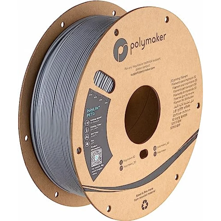Polymaker PolyLite PETG, 1,75mm 1kg, graues 3D-Druckfilament für Design und Prototyping – Bild 1