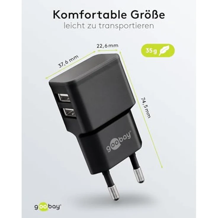 Goobay 44951 2fach USB Ladegerät Extra Kompakte Bauform 2, 4A, Schwarz – Bild 4
