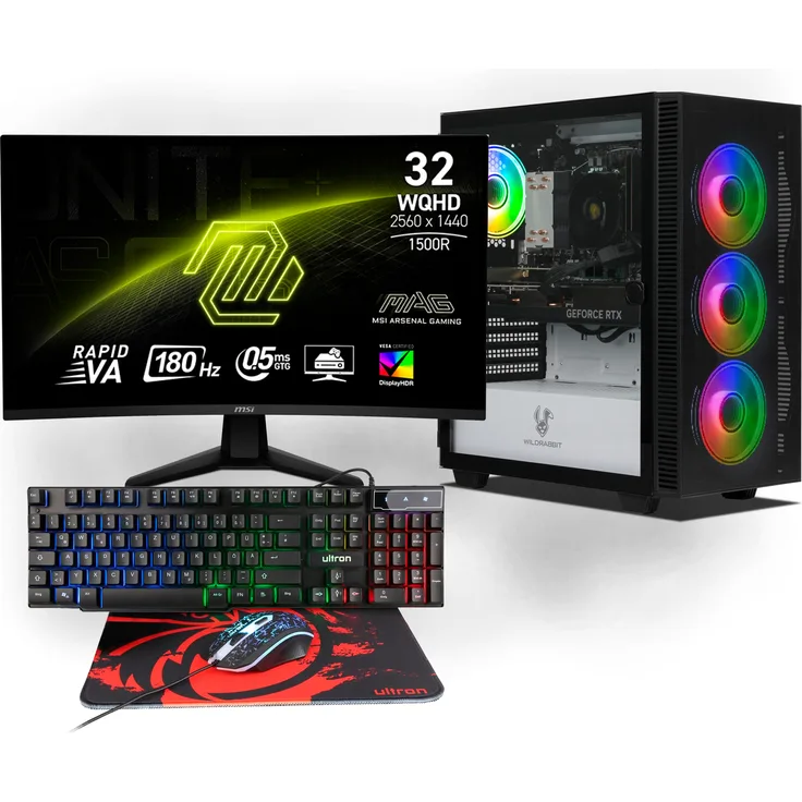 Ankermann Ryzen Gaming Bundle, AMD Ryzen 7 8700F, Nvidia GeForce RTX 5070 12GB, 32GB DDR5 RAM, 1TB NVMe SSD, 32 Zoll Curved WQHD Monitor, WLAN, RGB Gaming Set, Windows 11, Libre Office