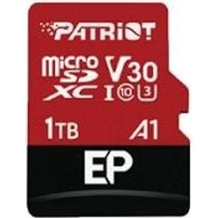 Patriot EP Pro Micro SDXC 1TB 90/80 MB/s A1 V30 U3 Class10 (microSDXC, 1000 GB, U3, UHS-I), Speicherkarte, Schwarz