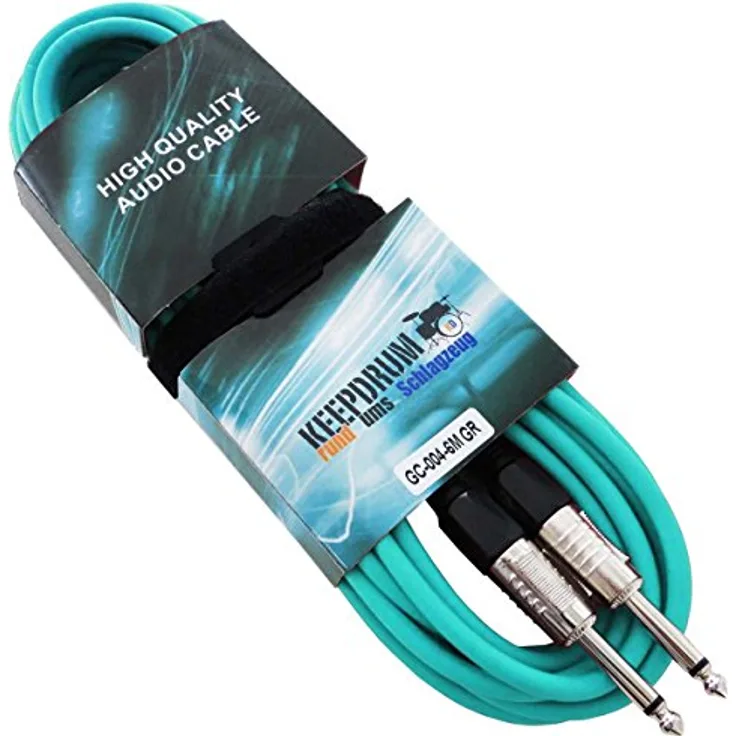 keepdrum GC-004 GR Grün 6m Instrumenten-Kabel Klinke 6,3mm inkl Kabelbinder