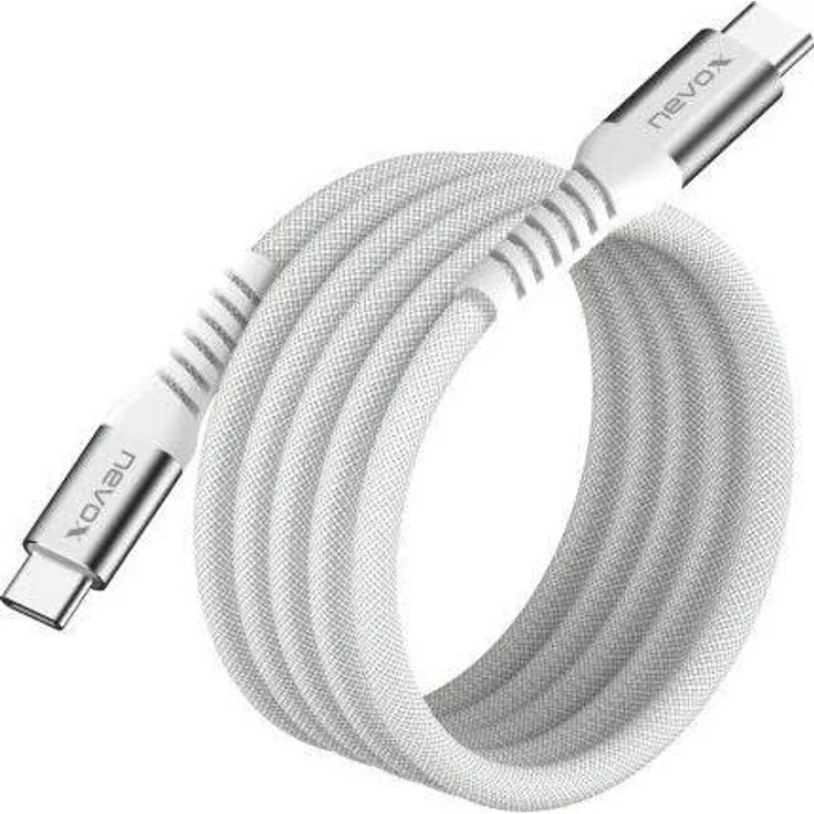 Nevox 2M USB-C zu USB-C 2.0 Kabel, 48V/5A (240W), magnetisch aufrollbar, USB-IF zertifiziert, 2 m, weiss