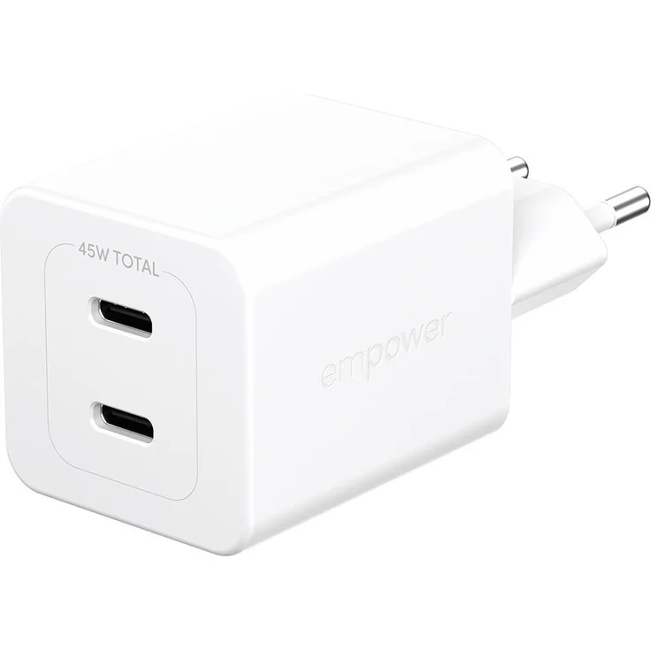 PanzerGlass Turbo 45W Dual Charger, USB Ladegerät mit 2 x USB-C EU Anschluss, Silber, 75% recycelter Kunststoff