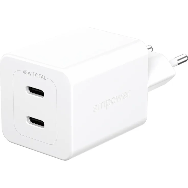 PanzerGlass Turbo 45W Dual Charger, USB Ladegerät mit 2 x USB-C EU Anschluss, Silber, 75% recycelter Kunststoff