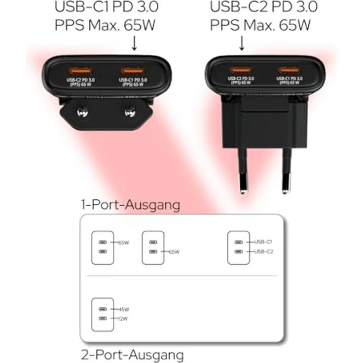 Verbatim GaN III Fold 'n' Go Charger 2 Port 65W USB-C, kompaktes USB Ladegerät, Schwarz – Bild 3