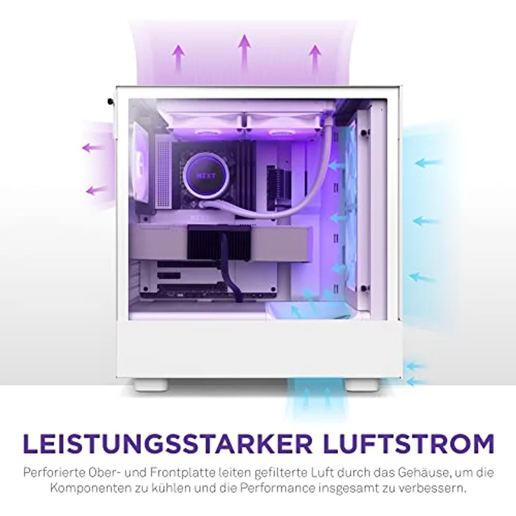 NZXT H5 Flow RGB - CC-H51FW-R1 - ATX Mid-Tower Gaming PC-Gehäuse - USB-C Port - Mesh Front- & Tempered Glass Seitenteil - 2X F-Series 140mm Core RGB Fans inklusive - Wasserkühlung Ready - Weiß – Bild 4